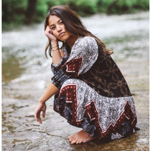 Free People Portobello Road Boho Hippie Tunic Cold Shoulder Dress Size XS